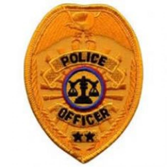 POLICE OFFICER GOLD SHIELD BADGE PATCH - SEW ON.